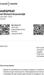 kaartjes hairspray 20-12-2025, Tickets en Kaartjes, Theater | Musical, Twee personen, December