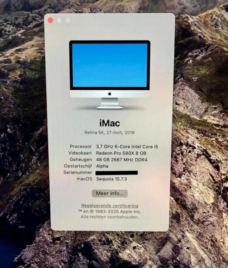 iMac 27-inch Retina 5K (2019) - i5, 48GB RAM, 2TB, Computers en Software, Apple Desktops, Gebruikt, iMac, Onbekend, 3 tot 4 Ghz