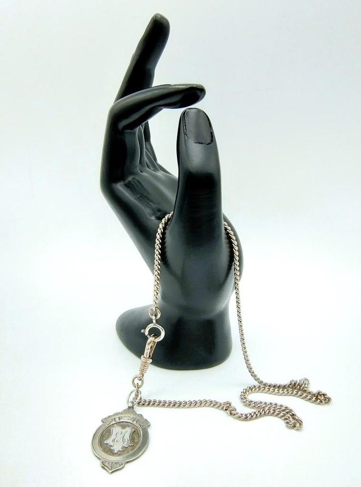 Zilveren horlogeketting, Pringles & Sons, Birmingham, 1912, Sieraden, Tassen en Uiterlijk, Antieke sieraden, Ketting, Zilver, Verzenden