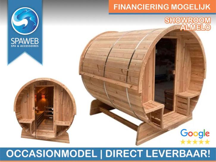 Barrelsauna – Showroommodel – 4250 euro, Sport en Fitness, Sauna, Zo goed als nieuw, Complete sauna, Ophalen of Verzenden