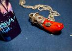 Vintage ketting & hanger rood koraal en Zilver, Verzenden, Zo goed als nieuw, Rood, Zilver