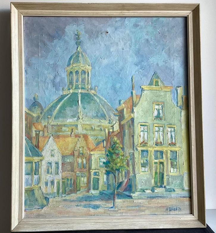 Schilderij van de ‘Oostkerk’ in Middelburg, Antiek en Kunst, Kunst | Schilderijen | Klassiek, Ophalen of Verzenden