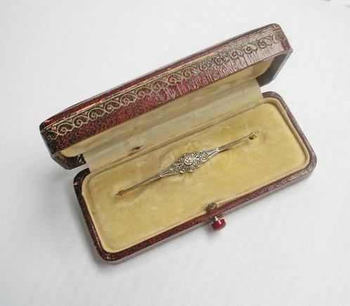 GOUD - GOUDEN BROCHE m. BRILJANT 0.10 EN 12 ROOS DIAMANTEN, Sieraden, Tassen en Uiterlijk, Broches, Gebruikt, Goud, Goud, 4 tot 7 cm