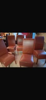 6 Lederen Eetkamerstoelen, Huis en Inrichting, Gebruikt, Bruin, Leer, Ophalen of Verzenden