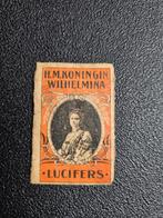 Luciferetiket Koningin Wilhelmina oranje, Verzamelen, Rookartikelen, Aanstekers en Luciferdoosjes, Ophalen of Verzenden, Gebruikt