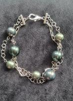 925 Zilveren Armband met Groene en Grijze Parels – 12,85 gra, Ophalen of Verzenden, Nieuw, Zilver, Zilver