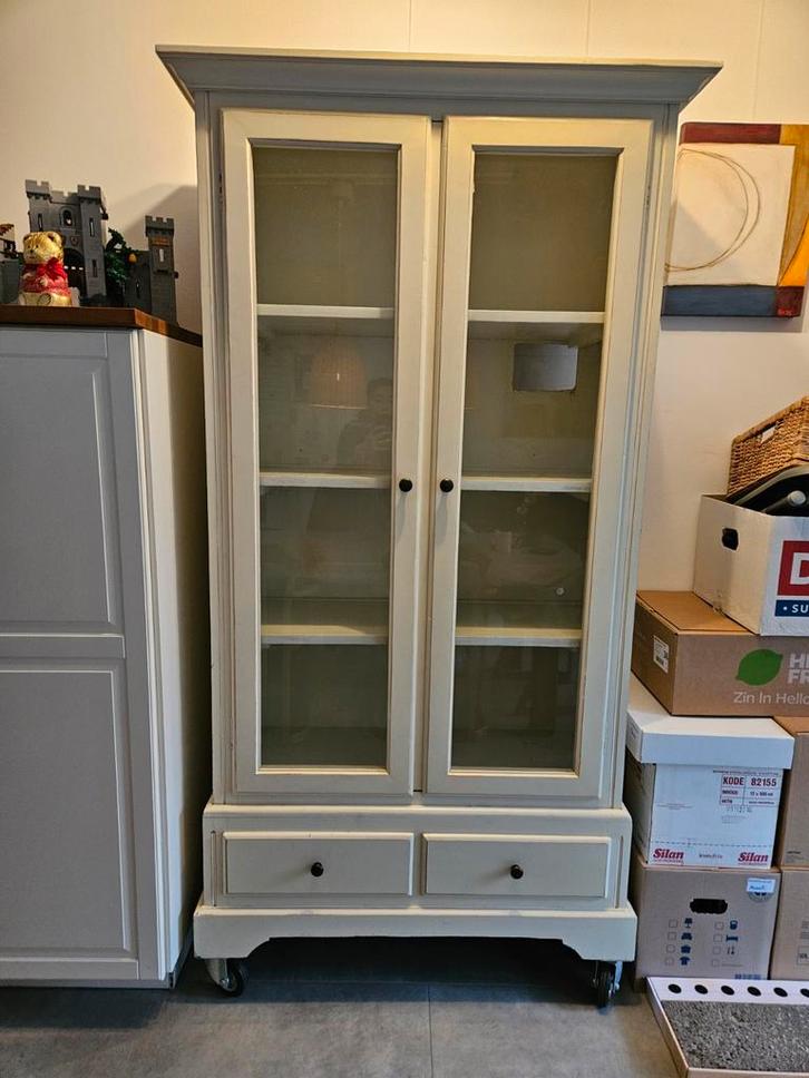 Kast met glazen deurtjes, Huis en Inrichting, Kasten | Vitrinekasten, Gebruikt, 150 tot 200 cm, 50 tot 100 cm, 25 tot 50 cm, Met lade(s)