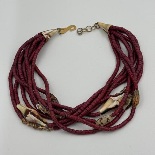 Manoek Schelpen & Kralen Ketting imitatie Bloedkoraal, Sieraden, Tassen en Uiterlijk, Kettingen, Zo goed als nieuw, Overige materialen