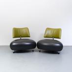 2x Leolux Pallone fauteuils uitgevoerd in zwart/groen, Huis en Inrichting, Fauteuils, Leer, Ophalen of Verzenden, Zo goed als nieuw