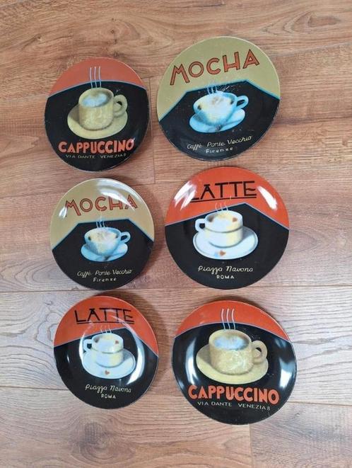 6x Ontbijtbordjes koffieprint, Huis en Inrichting, Keuken | Servies, Gebruikt, Bord(en), Overige stijlen, Porselein, Ophalen