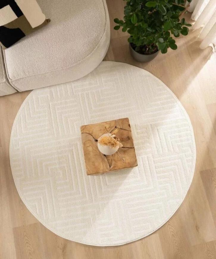 Rond vloerkleed Scandinavisch – Crème 250 cm nieuw, Huis en Inrichting, Stoffering | Tapijten en Kleden, Nieuw, 200 cm of meer