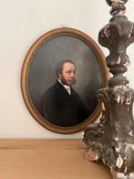 Antiek schilderij portret olieverf op paneel, Ophalen of Verzenden