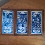 3 Delfts Blauwe tegeltableaus in houten lijsten, Antiek en Kunst, Ophalen of Verzenden