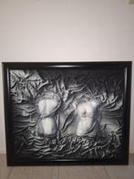 Abstract Schilderij Vrouwentorso - Zwart/Grijs - Ingelijst, Ophalen