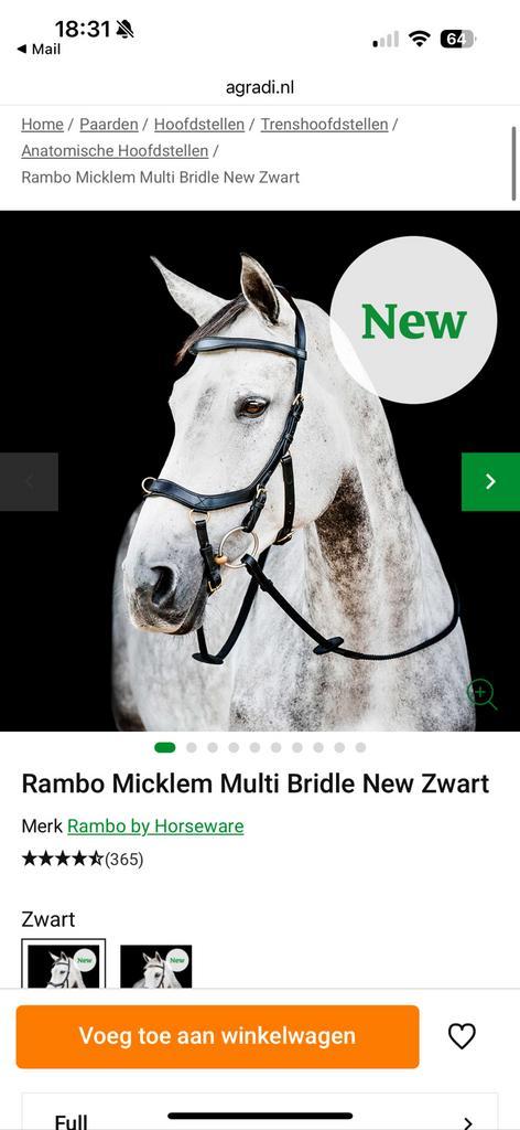 Te koop: Rambo micklem multi bridle 2 full zwart nieuw, Dieren en Toebehoren, Paarden en Pony's | Hoofdstellen en Tuigage, Nieuw