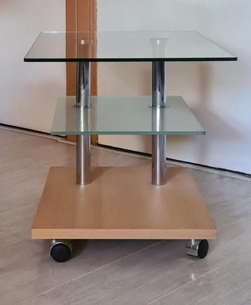 Bijzettafel van glas en beuken fineer  beschikbaar voor biedingen