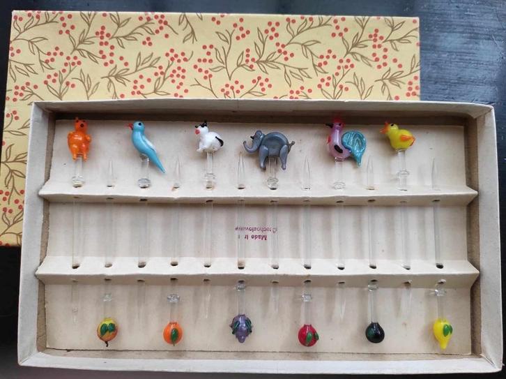 Set van 12 antieke glazen cocktail prikkers art deco, Antiek en Kunst, Antiek | Glas en Kristal, Ophalen of Verzenden