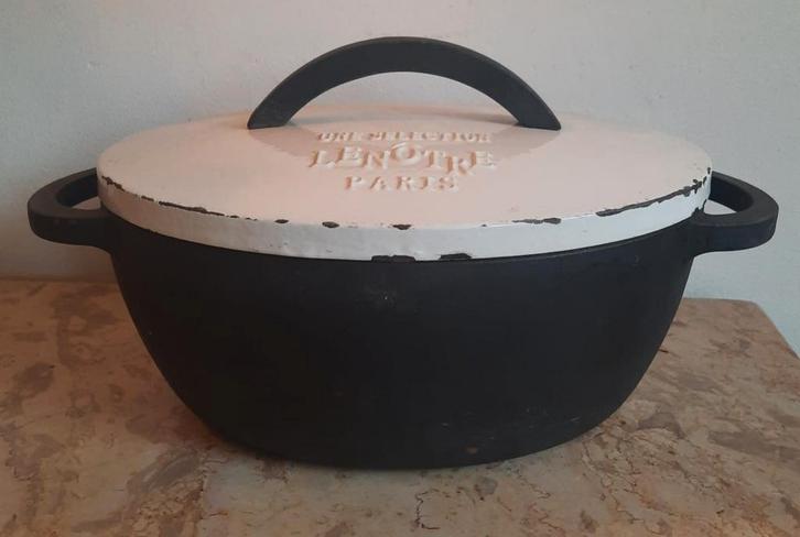 Vintage pan gietijzer ovaal zwart wit Paris uniek brood, Huis en Inrichting, Keuken | Potten en Pannen, Koekenpan of Braadpan