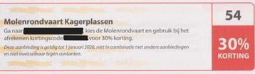 Molenrondvaart Kagerplassen 30% korting. Postcode bon nr 54. beschikbaar voor biedingen