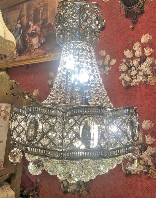 Kristallen kroonluchter / zakkroonluchter swarovski bollen -, Huis en Inrichting, Lampen | Kroonluchters, Zo goed als nieuw, Overige materialen