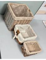 3x Vintage riet Rieten gevlochten mand manden opberg-bakken, Mand, Ophalen of Verzenden, Zo goed als nieuw, H