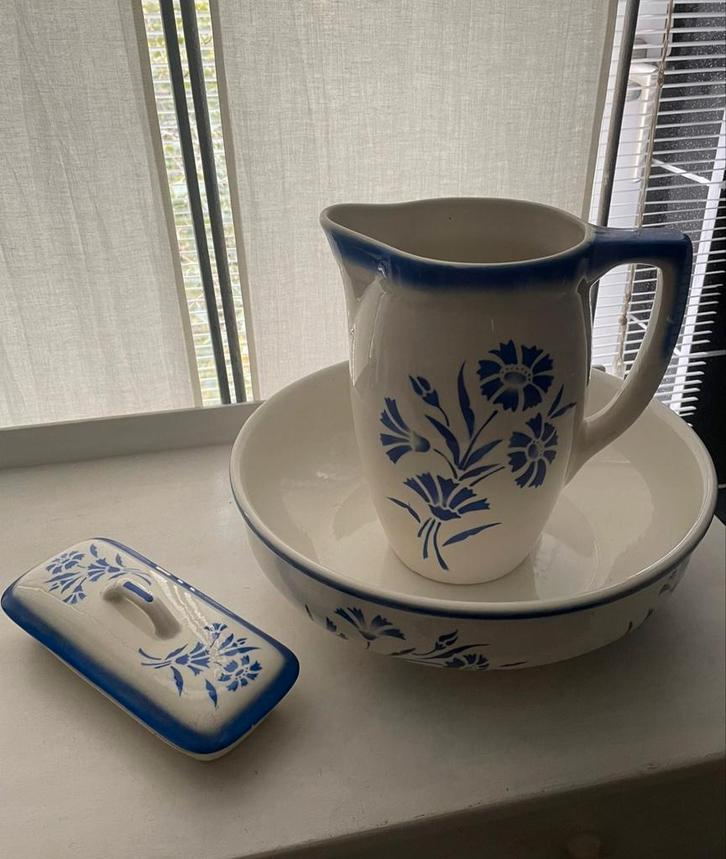 Antieke Brocante Lampetset met extra (zeep) bakje., Antiek en Kunst, Antiek | Keramiek en Aardewerk, Ophalen of Verzenden