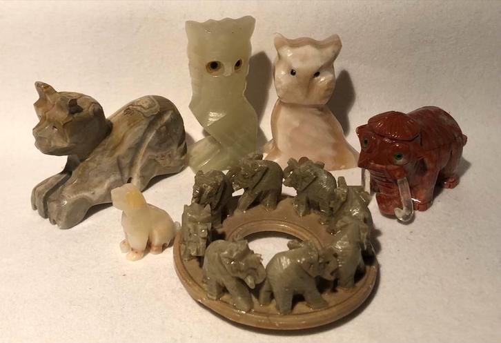 Set van 6 gesneden onyx stenen dieren beeldjes, Antiek en Kunst, Kunst | Niet-Westerse kunst, Ophalen of Verzenden