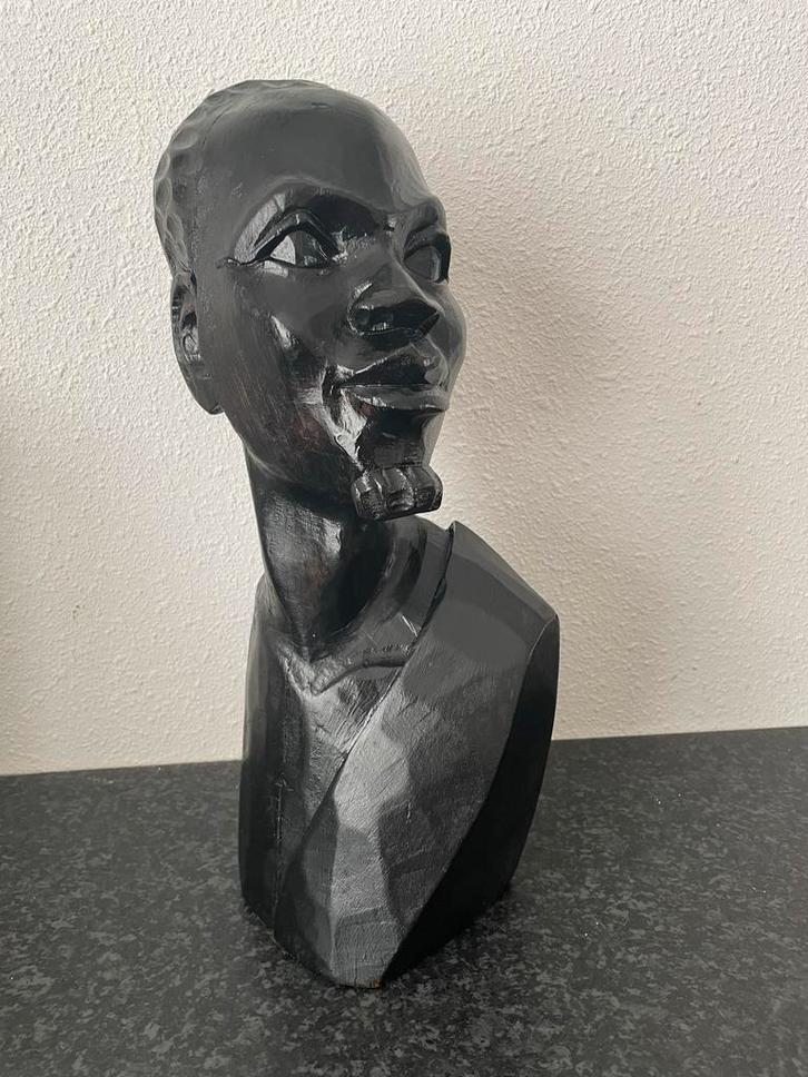 Afrikaans Borstbeeld - Houten Sculptuur, Antiek en Kunst, Kunst | Beelden en Houtsnijwerken, Ophalen of Verzenden