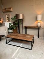 Salontafel oud houten blad stalen frame matzwart, Nieuw, Ophalen of Verzenden, 75 cm of meer, Rechthoekig