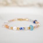 Armband met o.a. zoetwaterparels, aquamarijn & rozenkwarts, Blauw, Nieuw, Ophalen of Verzenden, Met edelsteen