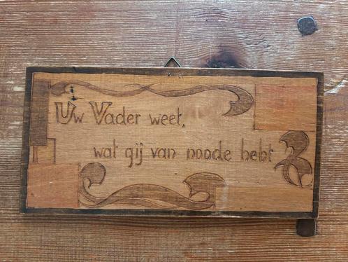 Antiek Houten Wandbord Christelijke Tekst, Antiek en Kunst, Antiek | Wandborden en Tegels, Ophalen of Verzenden