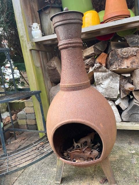 Terras houtkachel gietijzer - klein formaat, Tuin en Terras, Tuinhaarden, Gebruikt, Ophalen