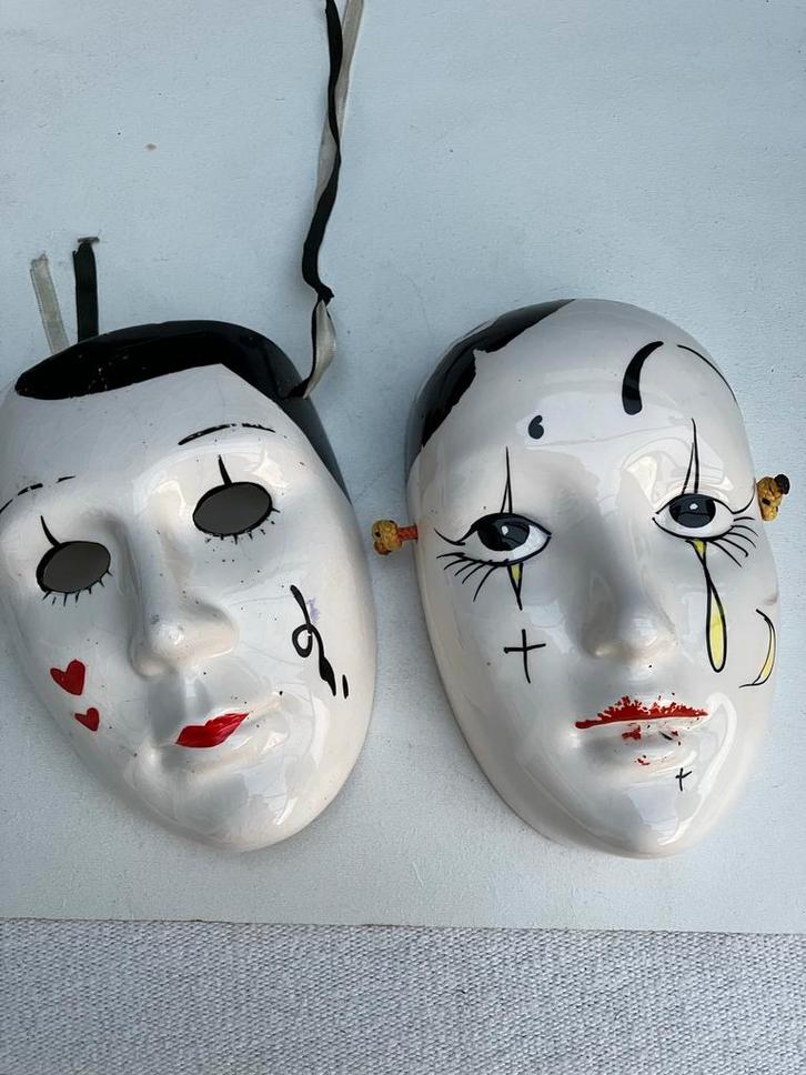 Twee vintage keramische maskers, Huis en Inrichting, Woonaccessoires | Wanddecoraties, Gebruikt, Ophalen of Verzenden
