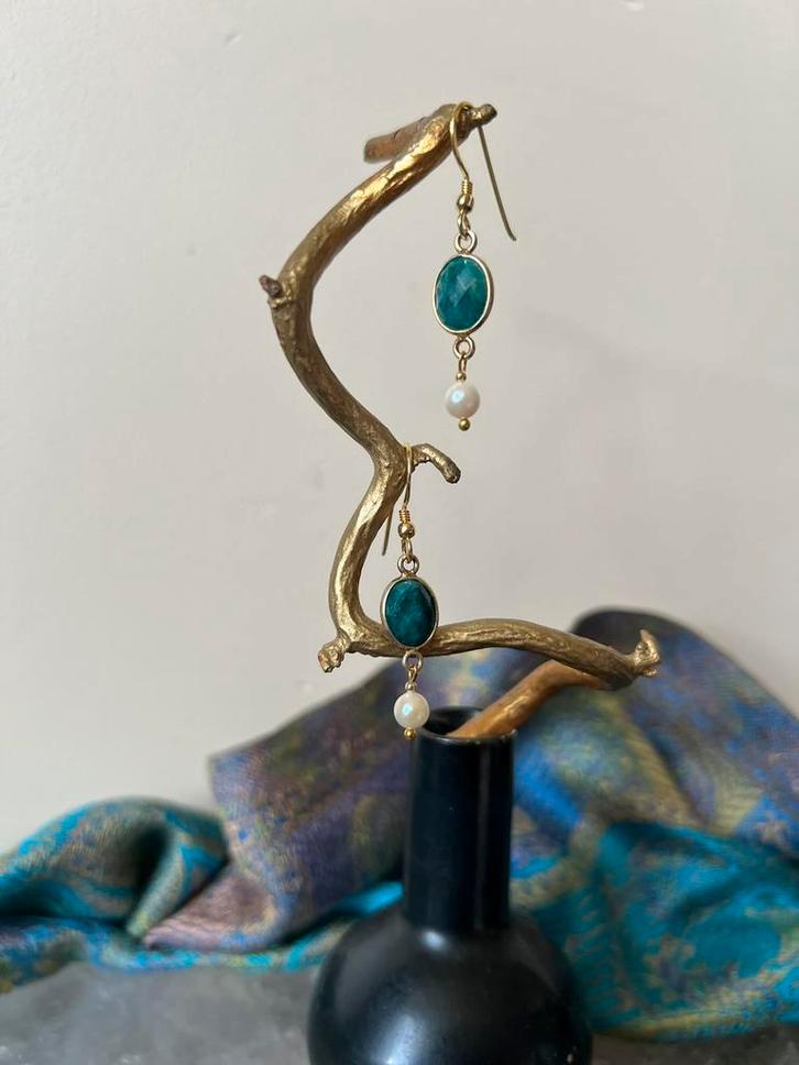 Smaragd zoetwater parel geluk beschermt vreugde intuïtie TIP, Sieraden, Tassen en Uiterlijk, Oorbellen, Nieuw, Hangers, Zilver