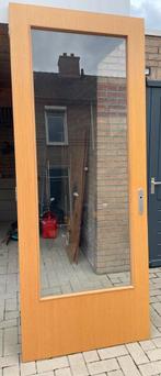 Hout met glas binnendeur, Doe-het-zelf en Verbouw, Deuren en Horren, Ophalen, Gebruikt, 80 tot 100 cm, 215 cm of meer