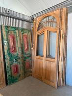 Gerestaureerde monumentale eikenhouten deur met glas, Ophalen of Verzenden, Hout, 120 cm of meer, 215 cm of meer