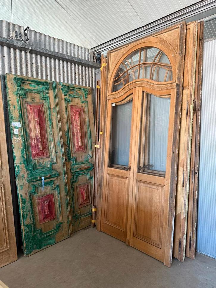 Gerestaureerde monumentale eikenhouten deur met glas, Doe-het-zelf en Verbouw, Deuren en Horren, Zo goed als nieuw, Buitendeur