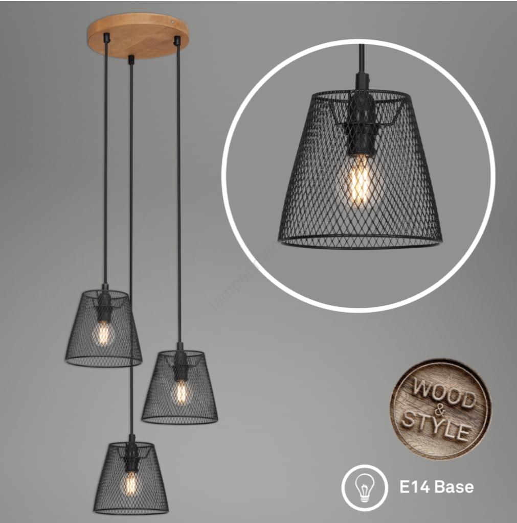 Briloner Taunus 4074-035 Hanglamp 3xE14 Hout Zwart NIEUW, Modern retro, Nieuw, Ophalen of Verzenden, 75 cm of meer