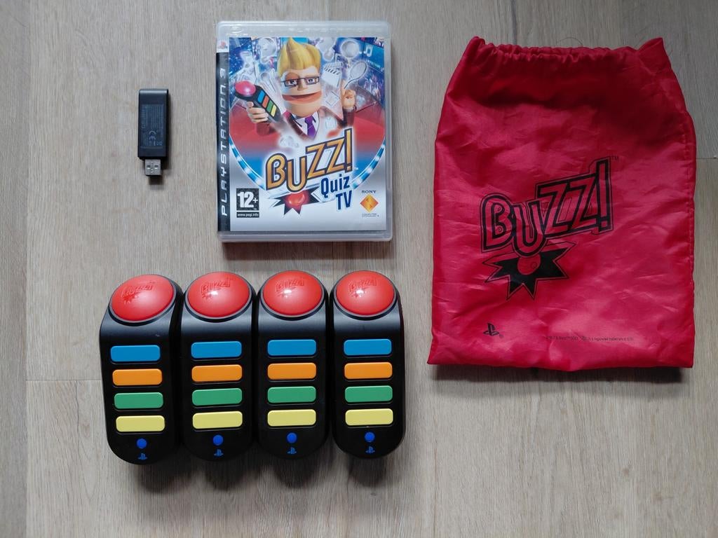 Draadloze Buzz Set PS3 - 4 Buzzers + USB + Quiz TV, Puzzel en Educatief, Ophalen of Verzenden, Zo goed als nieuw, 3 spelers of meer