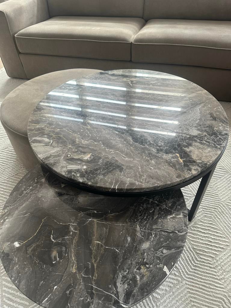 Marmeren salontafel set Lucena Duran met poef, Huis en Inrichting, Tafels | Salontafels, Ophalen, Gebruikt, Rond, 50 tot 100 cm