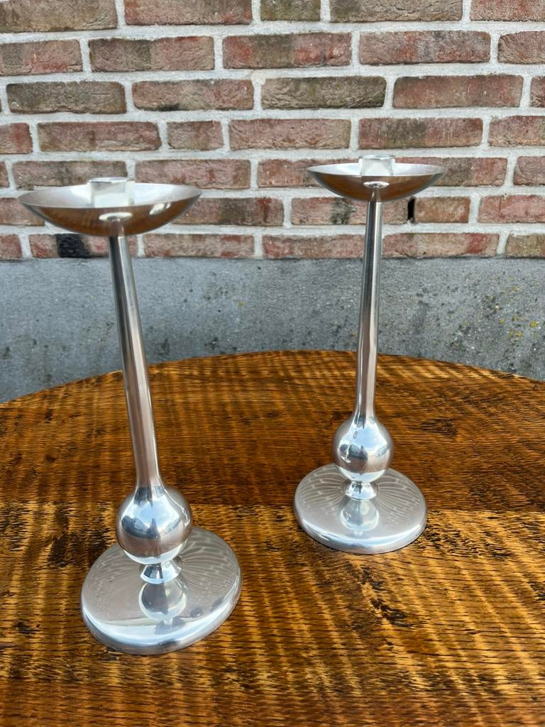 Set vintage Italiaanse Space Age kandelaars, Antiek en Kunst, Antiek | Kandelaars, Ophalen of Verzenden, Zilver