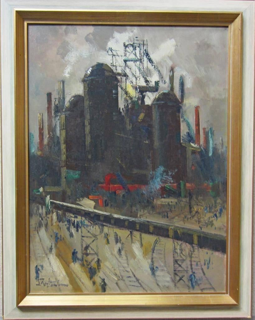 Jan Rijlaarsdam 1911-2007===INDUSTRIE===doek 80x60 cm, Antiek en Kunst, Ophalen of Verzenden