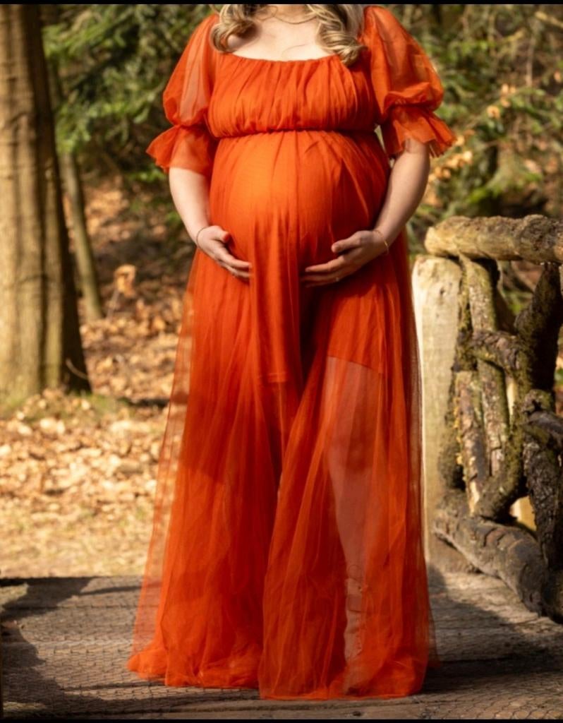 Oranje zwangerschapsjurk maat S, Jurk, Oranje, Ophalen of Verzenden, Zo goed als nieuw