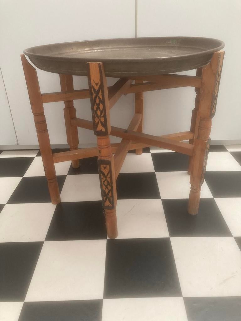 Vintage oosterse theetafel met inklapbaar onderstel, Ophalen of Verzenden