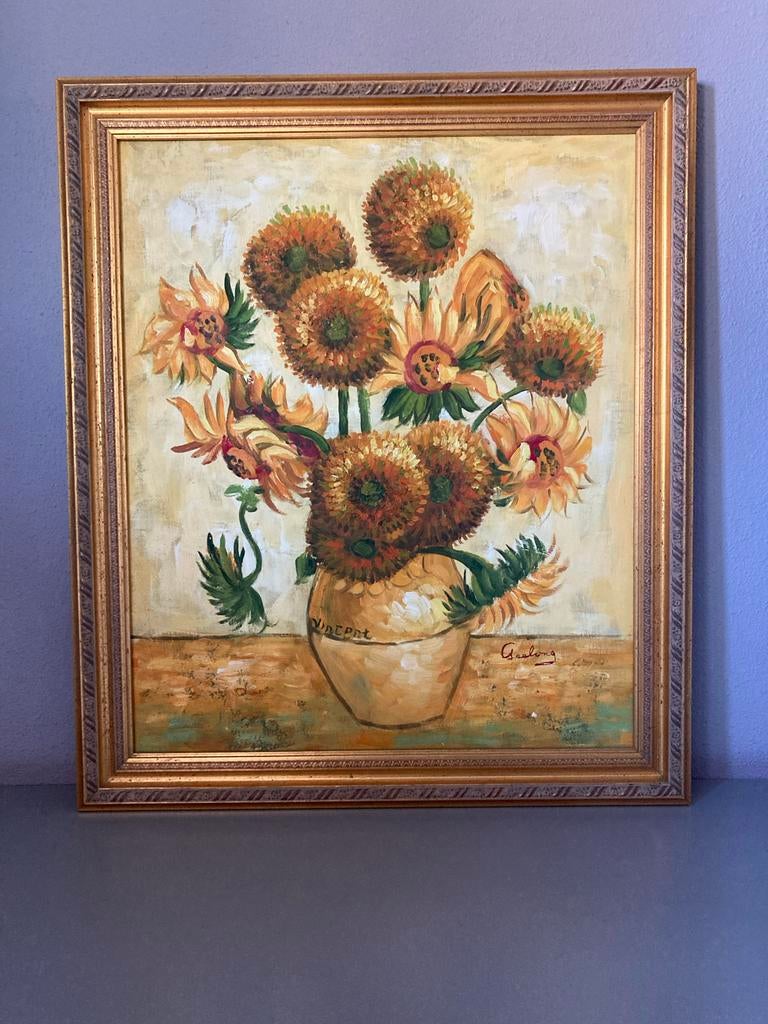 Zonnebloemen in vaas, Van Gogh stijl 70 x 60, Ophalen