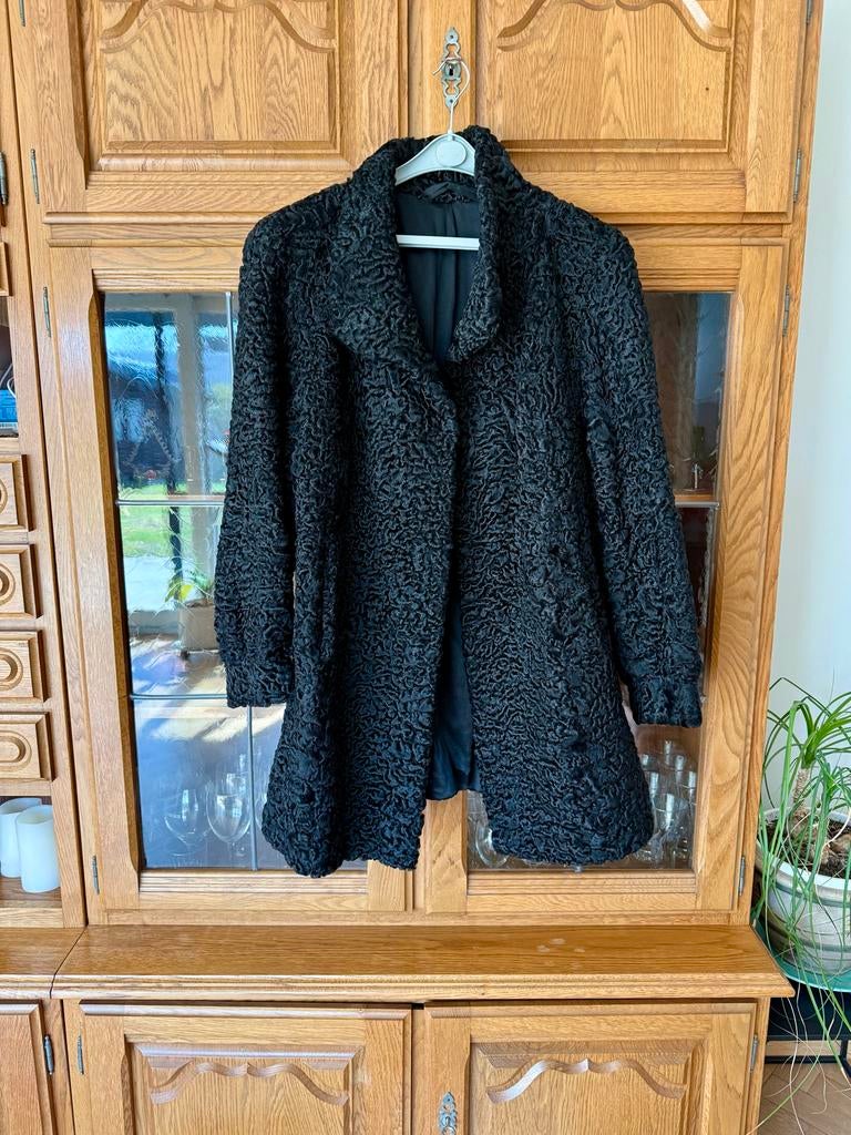 Vintage Persianer bontjas (Astrakan), Ophalen of Verzenden, Gedragen, Maat 38/40 (M), Zwart