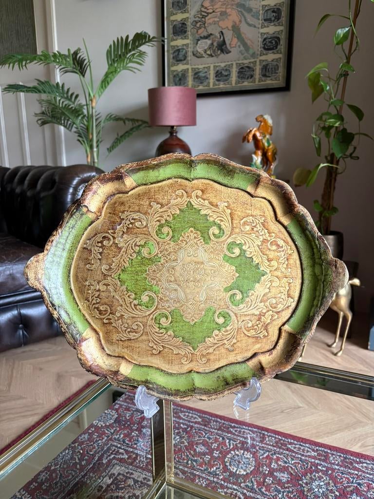 Vintage Italiaans Florentijns dienblad, Ophalen of Verzenden, Zo goed als nieuw, Rechthoekig, Hout