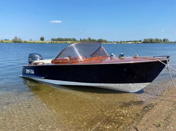Houten speedboot incl. trailer, Watersport en Boten, Speedboten, Ophalen, Gebruikt, 70 tot 120 pk, Hout