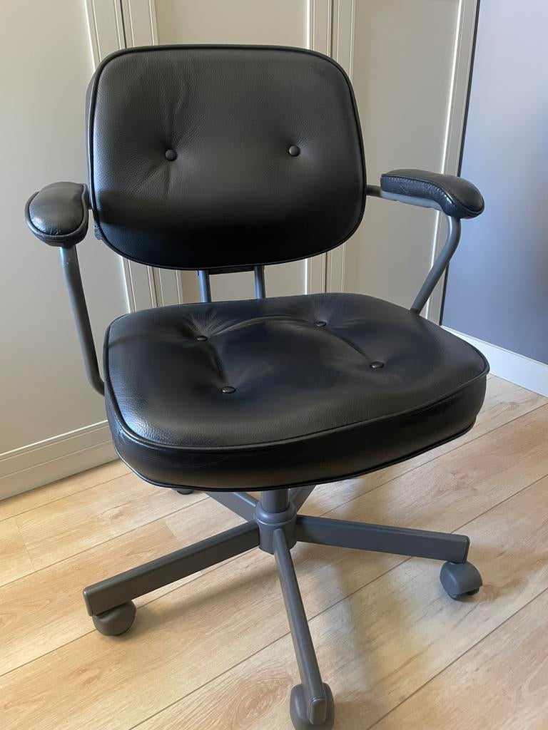 Zwart leren Ikea bureaustoel, Huis en Inrichting, Bureaustoelen, Ophalen, Zo goed als nieuw, Zwart