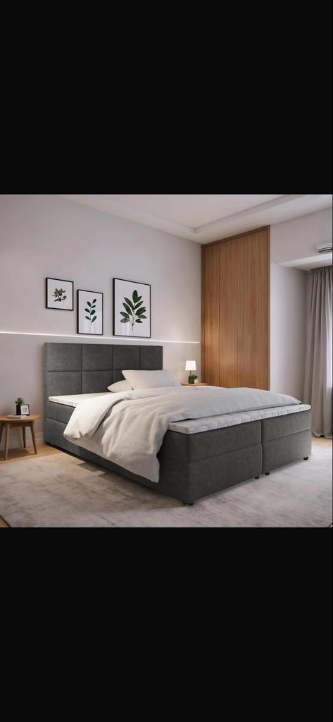 Bed (boxspring) 180x220 met opbergruimte - Antraciet, Ophalen, 180 cm, 220 cm, Nieuw